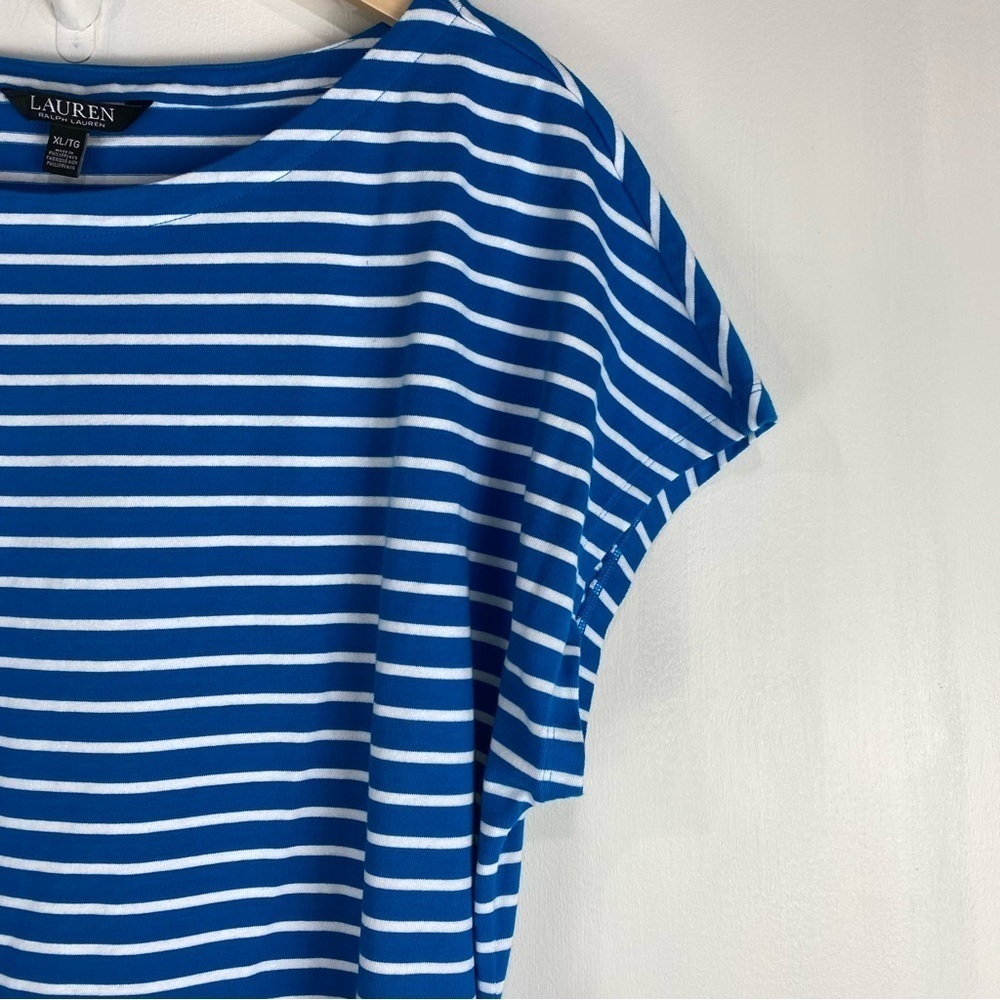 Lauren Ralph Lauren Stretchy Striped Tie Front Waist T-Shirt Mini Dress Blue XL - Picture 4 of 7